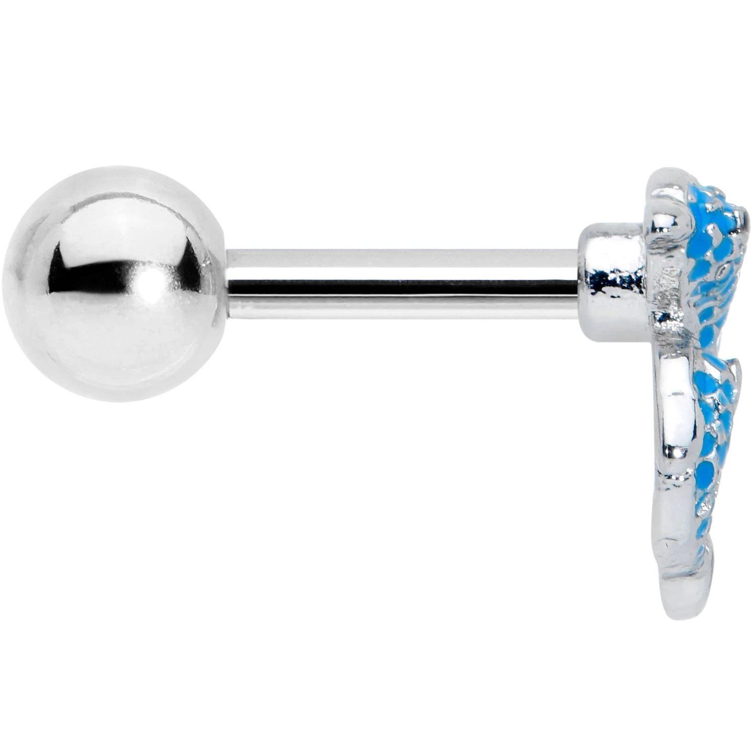 16 Gauge 1/4 Black Gem Blue Leaping Dolphins Cartilage Tragus Earring 3 16 Gauge 1/4 Black Gem Blue Leaping Dolphins Cartilage Tragus Earring - Image 3