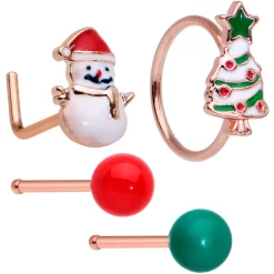 20 Gauge 1/45/16 Red Gem Rosy Tone Christmas Nose Bone Hoop Set Of 4