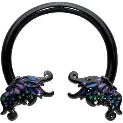 16 Gauge 3/8 Black Fantasy Faerie Wings Horseshoe Circular Barbell