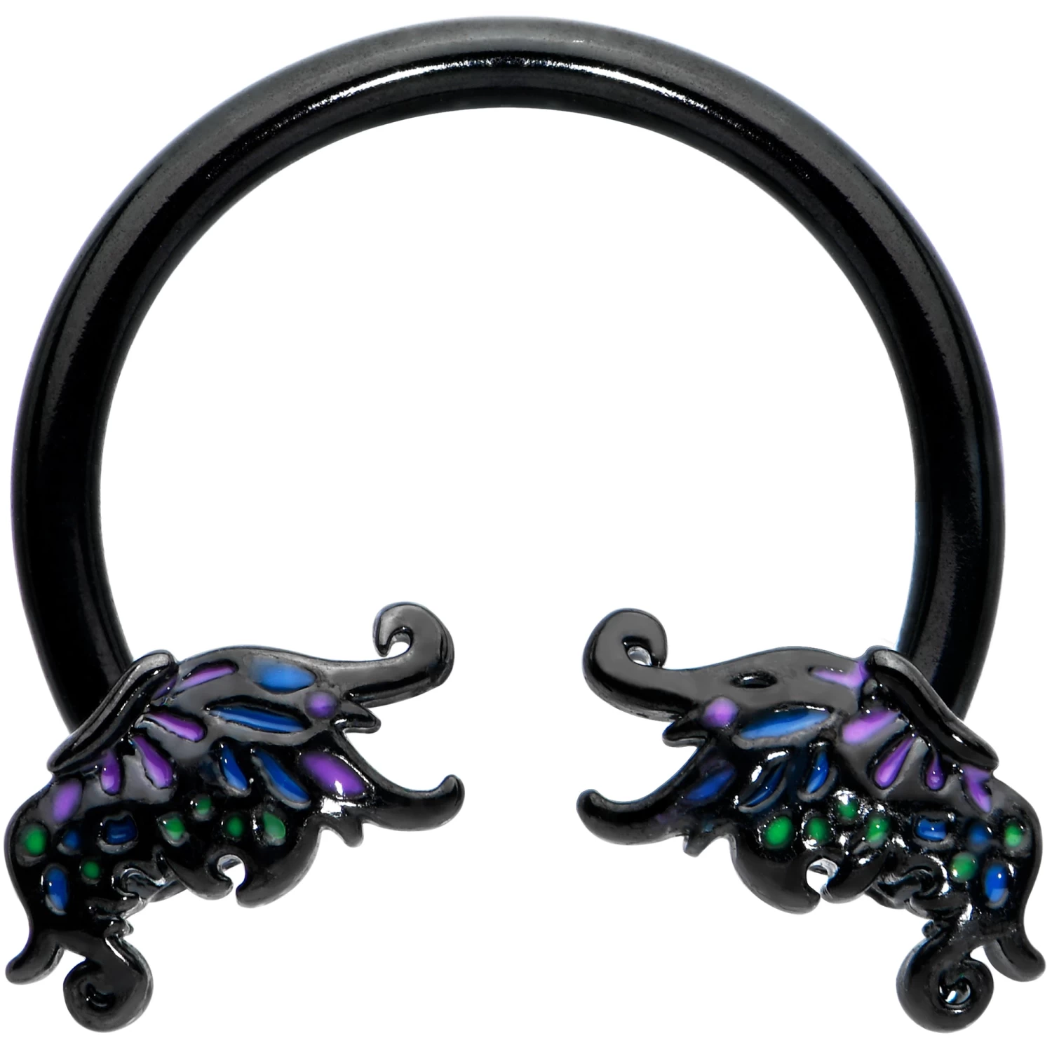 16 Gauge 3/8 Black Fantasy Faerie Wings Horseshoe Circular Barbell 1 16 Gauge 3/8 Black Fantasy Faerie Wings Horseshoe Circular Barbell