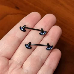 14 Gauge 5/8 Black Purple Band Witch Hat Halloween Nipple Ring Set -Body Jewelry Store 74432.otherimage3
