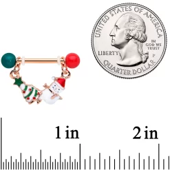 14 Gauge 1/2 Red Green Rose Gold Tone Christmas Tree Nipple Ring Set -Body Jewelry Store 74518.otherimage2