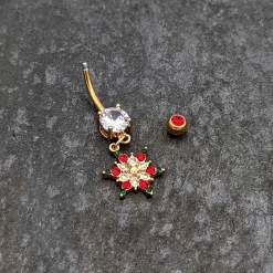 Aurora Red Green Gem Gold Tone Christmas Star Holiday Dangle Belly Ring 12 Aurora Red Green Gem Gold Tone Christmas Star Holiday Dangle Belly Ring -Body Jewelry Store 74524.otherimage4