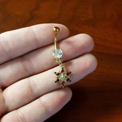 Aurora Red Green Gem Gold Tone Christmas Star Holiday Dangle Belly Ring 14 Aurora Red Green Gem Gold Tone Christmas Star Holiday Dangle Belly Ring -Body Jewelry Store 74524.otherimage6