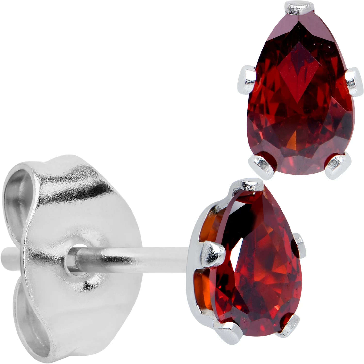 Red CZ Teardrop Stainless Steel Stud Earrings 3mm To 7mm 1 Red CZ Teardrop Stainless Steel Stud Earrings 3mm To 7mm