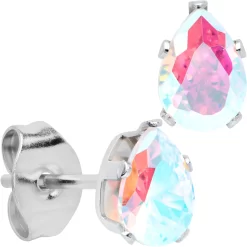 CZ Teardrop Aurora Stainless Steel Stud Earrings 3mm To 7mm -Body Jewelry Store 74542 AB.main