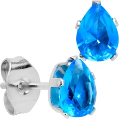 CZ Teardrop Aqua Stainless Steel Stud Earrings 3mm To 7mm -Body Jewelry Store 74542 AQ.main