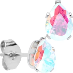 CZ Teardrop Aurora Stainless Steel Stud Earrings 3mm To 7mm -Body Jewelry Store 74543 AB.main
