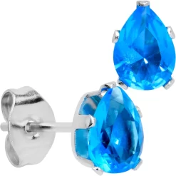 CZ Teardrop Aqua Stainless Steel Stud Earrings 3mm To 7mm -Body Jewelry Store 74543 AQ.main