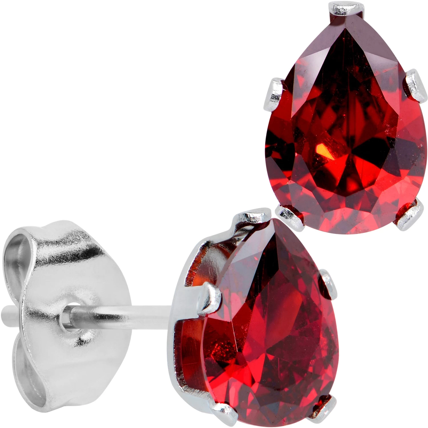 Red CZ Teardrop Stainless Steel Stud Earrings 3mm To 7mm 8 Red CZ Teardrop Stainless Steel Stud Earrings 3mm To 7mm - Image 8