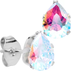 CZ Teardrop Aurora Stainless Steel Stud Earrings 3mm To 7mm -Body Jewelry Store 74544 AB.main
