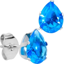 CZ Teardrop Aqua Stainless Steel Stud Earrings 3mm To 7mm -Body Jewelry Store 74544 AQ.main