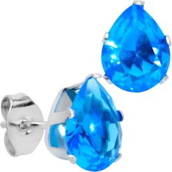 CZ Teardrop Aqua Stainless Steel Stud Earrings 3mm To 7mm -Body Jewelry Store 74545 AQ.main