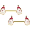 14 Gauge 1/2 Clear Gem Gold Tone Decorated Santa Barbell Nipple Ring Set