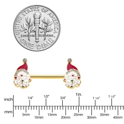 14 Gauge 1/2 Clear Gem Gold Tone Decorated Santa Barbell Nipple Ring Set -Body Jewelry Store 74575.otherimage2