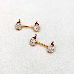 14 Gauge 1/2 Clear Gem Gold Tone Decorated Santa Barbell Nipple Ring Set -Body Jewelry Store 74575.otherimage4