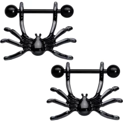 14 Gauge 7/16 Black Crawly Spider Halloween Nipple Shield Set