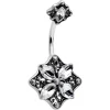 Clear Gem Baroque Rhombus Flower Double Mount Belly Ring