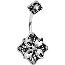 Clear Gem Baroque Rhombus Flower Double Mount Belly Ring