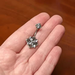 Clear Gem Baroque Rhombus Flower Double Mount Belly Ring -Body Jewelry Store 74671.otherimage2
