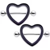 14 Gauge 5/8 Black Heart Valentine Glow In The Dark Nipple Shield Set