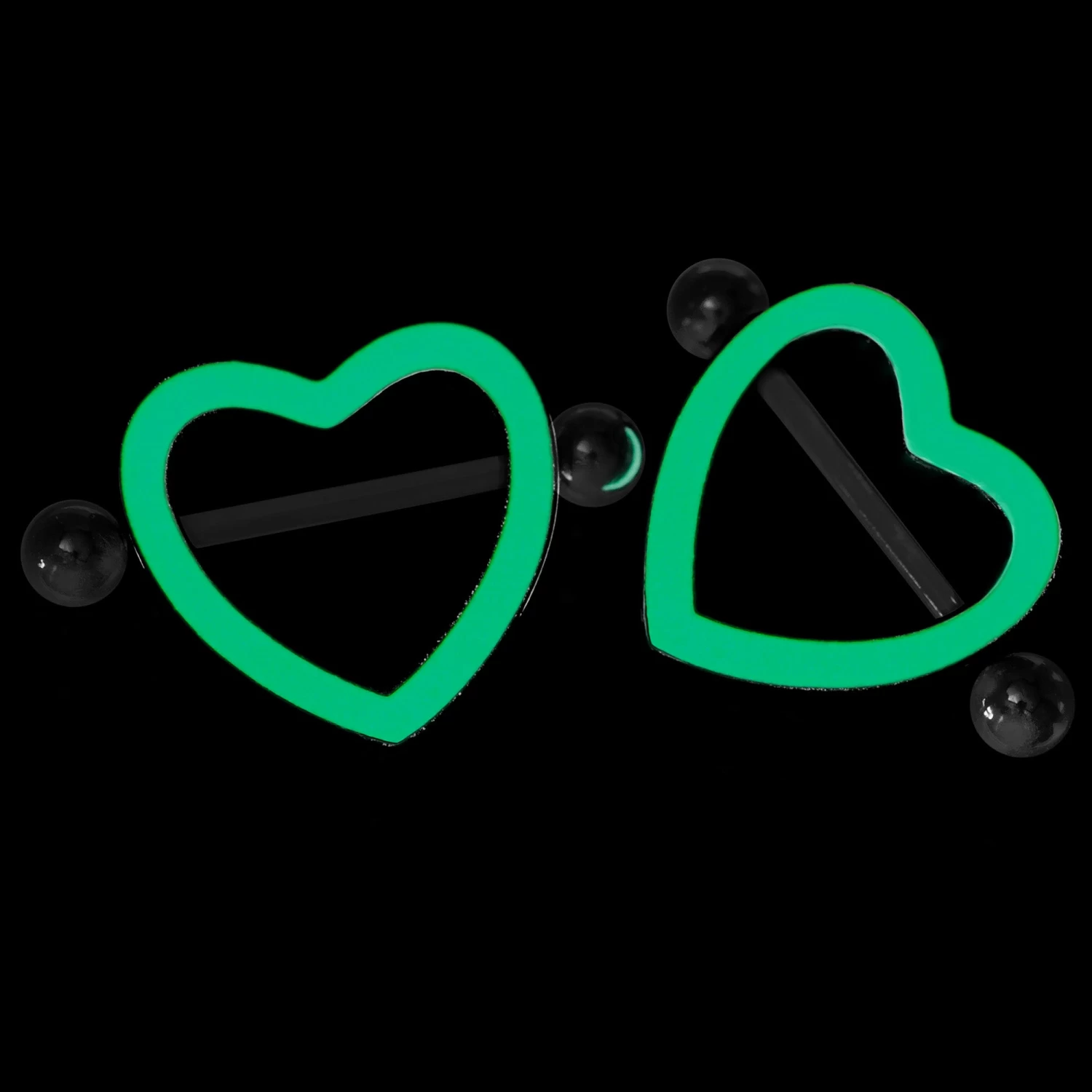 14 Gauge 5/8 Black Heart Valentine Glow In The Dark Nipple Shield Set 3 14 Gauge 5/8 Black Heart Valentine Glow In The Dark Nipple Shield Set - Image 3