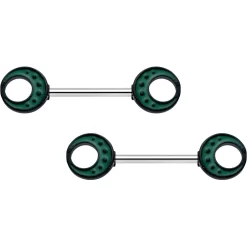 14 Gauge 9/16 Deep Green Moon Glow In The Dark Barbell Nipple Ring Set
