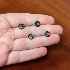 14 Gauge 9/16 Deep Green Moon Glow In The Dark Barbell Nipple Ring Set -Body Jewelry Store 74840.otherimage4