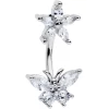 Gaby Clear CZ Gem Flower Butterfly Double Mount Belly Ring