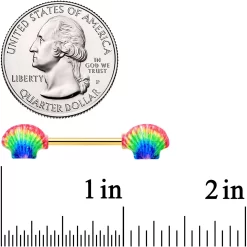14 Gauge 5/8 Gold Tone Rainbow Scallop Shells Barbell Nipple Ring Set 6 14 Gauge 5/8 Gold Tone Rainbow Scallop Shells Barbell Nipple Ring Set -Body Jewelry Store 74900.otherimage2