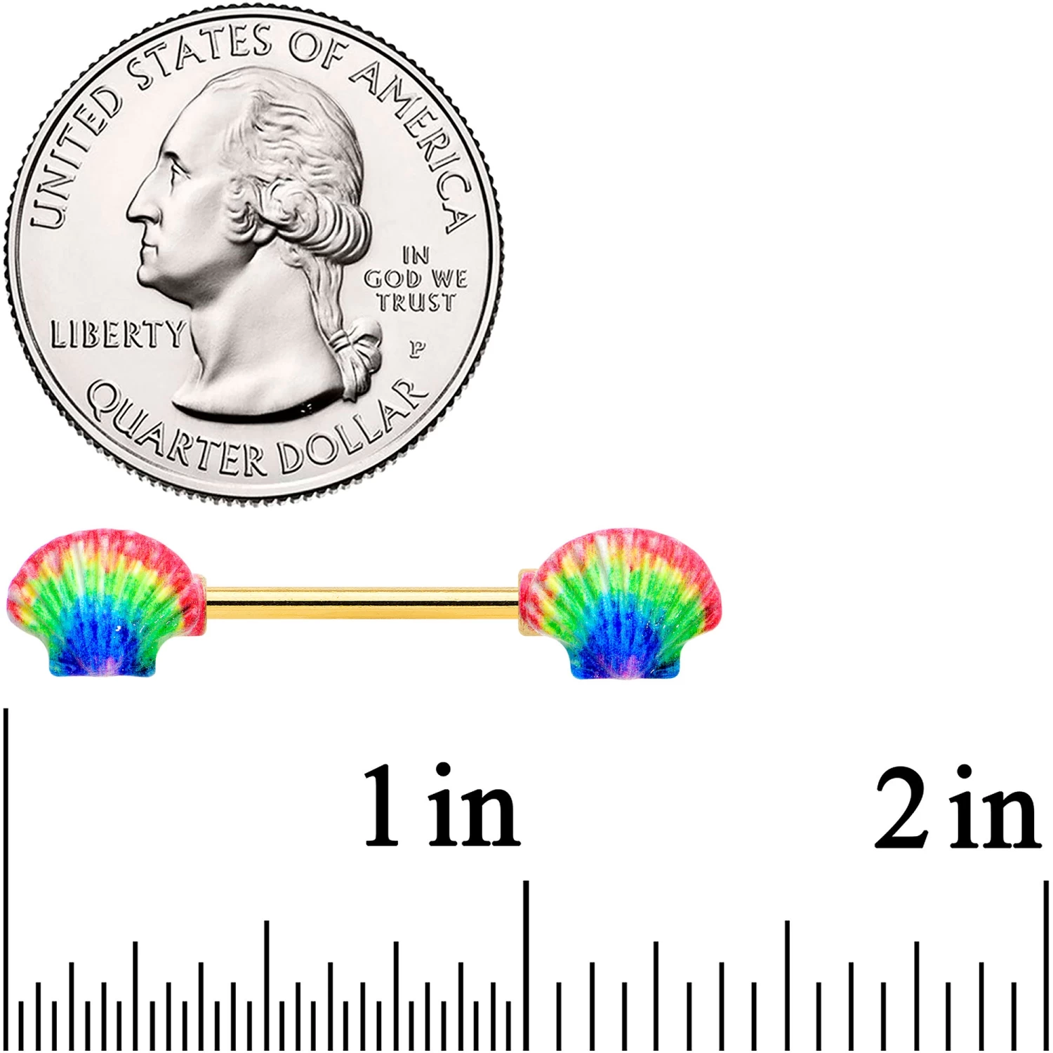 14 Gauge 5/8 Gold Tone Rainbow Scallop Shells Barbell Nipple Ring Set 3 14 Gauge 5/8 Gold Tone Rainbow Scallop Shells Barbell Nipple Ring Set - Image 3