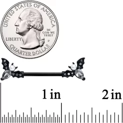 14 Gauge 5/8 Clear Gem Black Flying Bats Halloween Nipple Ring Set -Body Jewelry Store 74957.otherimage2