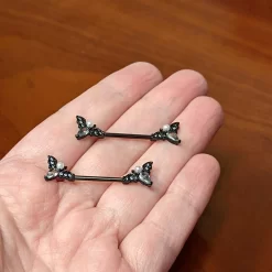 14 Gauge 5/8 Clear Gem Black Flying Bats Halloween Nipple Ring Set -Body Jewelry Store 74957.otherimage3