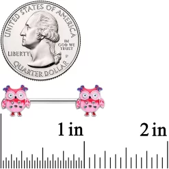 Gaby 14 Gauge 9/16 Bow Pink Heart Owls Barbell Nipple Ring Set -Body Jewelry Store 74964.otherimage2