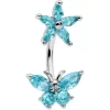 Gaby Blue CZ Gem Flower Butterfly Double Mount Belly Ring