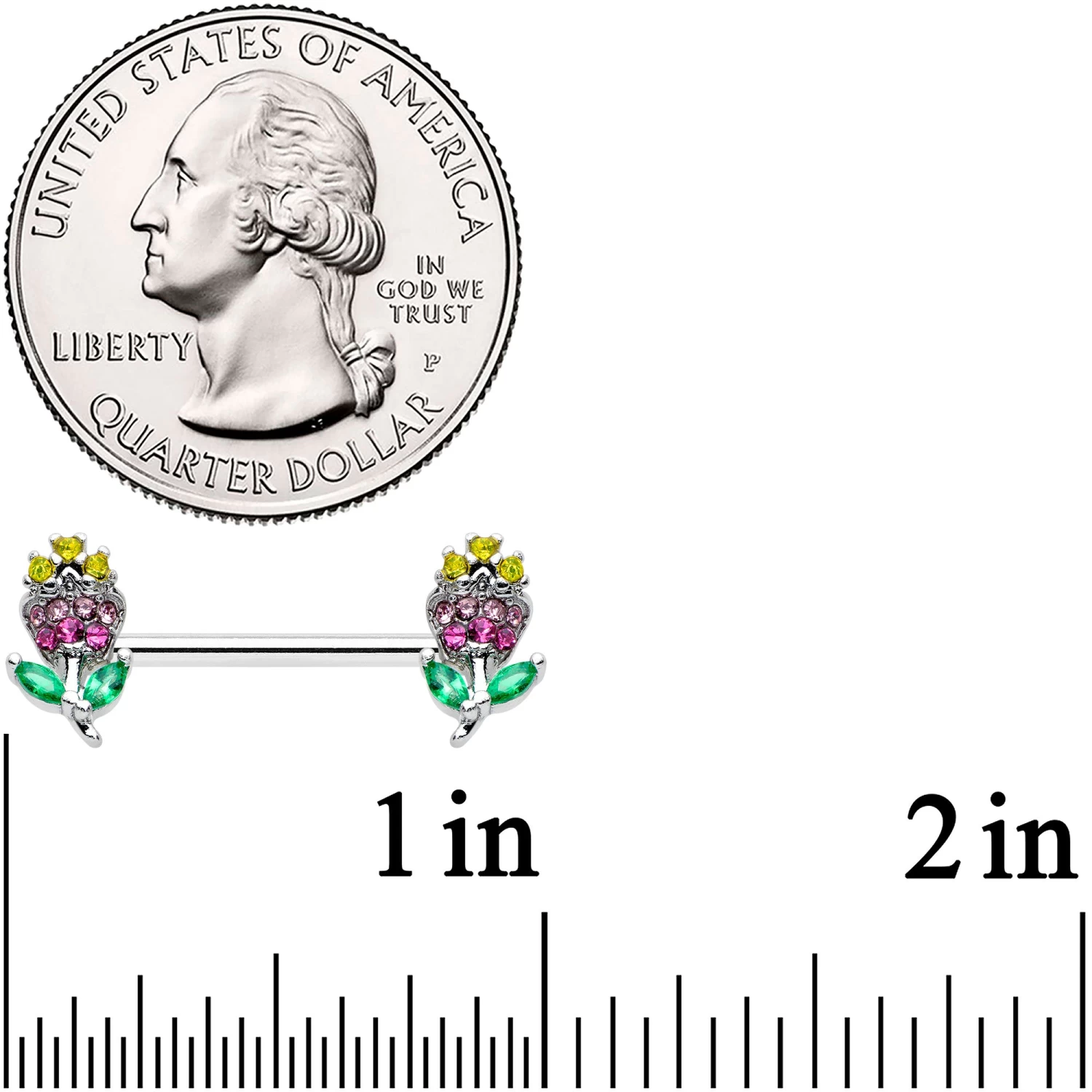 Gaby 14 Gauge 9/16 Green Pink Gem Mardi Gras Flower Barbell Nipple Ring Set 3 Gaby 14 Gauge 9/16 Green Pink Gem Mardi Gras Flower Barbell Nipple Ring Set - Image 3