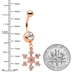 Clear Gem Rose Gold Tone Square Snowflake Holiday Dangle Belly Ring -Body Jewelry Store 75023.otherimage2
