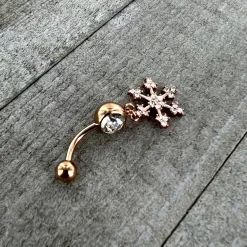 Clear Gem Rose Gold Tone Square Snowflake Holiday Dangle Belly Ring -Body Jewelry Store 75023.otherimage5