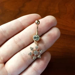 Clear Gem Rose Gold Tone Square Snowflake Holiday Dangle Belly Ring -Body Jewelry Store 75023.otherimage6