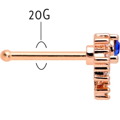 20 Gauge 1/4 Blue Clear Gem Rose Gold Tone Glamour Flare Nose Bone -Body Jewelry Store 75085.otherimage4