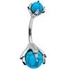 Blue Turquoise Skeleton Hand Halloween Double Mount Belly Ring