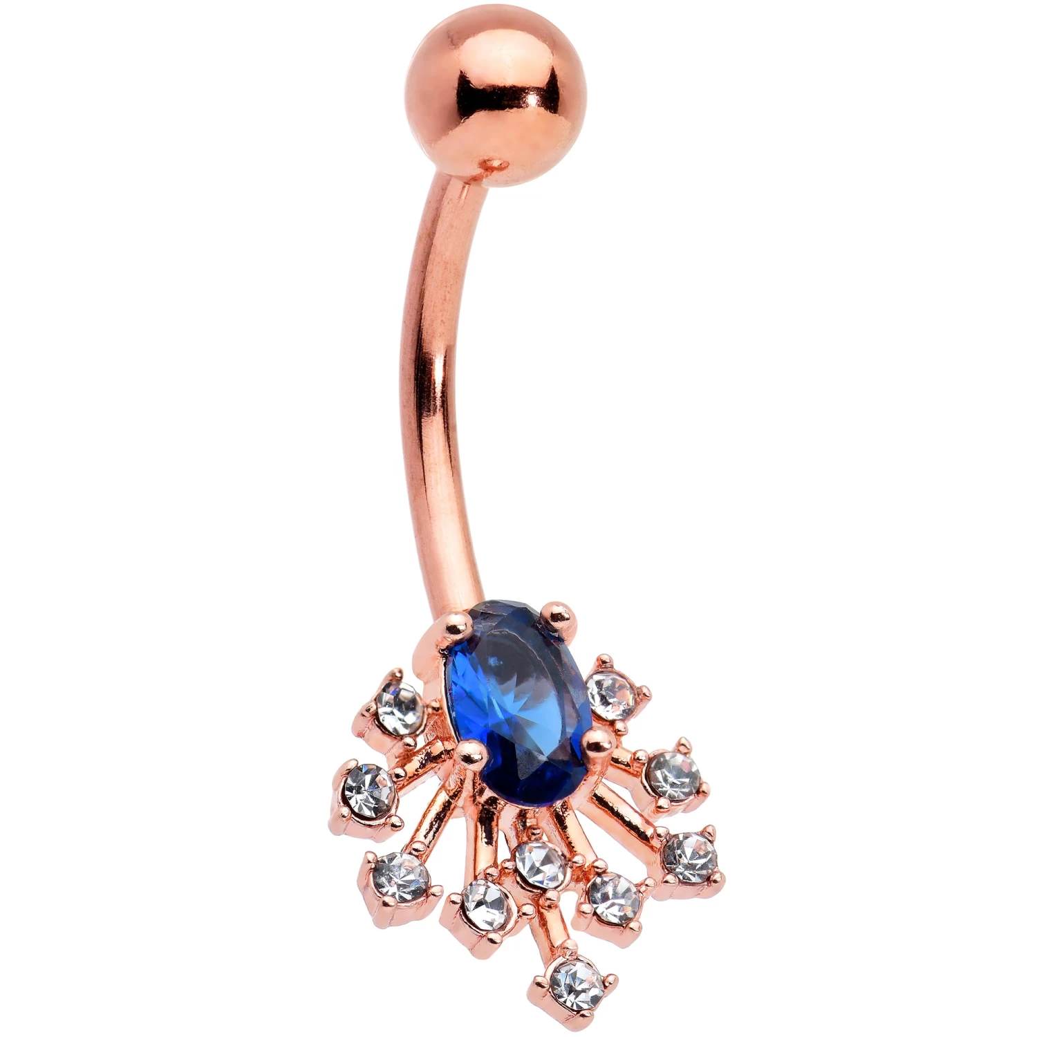 Clear Blue Gem Rose Gold Tone Glamour Flare Belly Ring 1 Clear Blue Gem Rose Gold Tone Glamour Flare Belly Ring