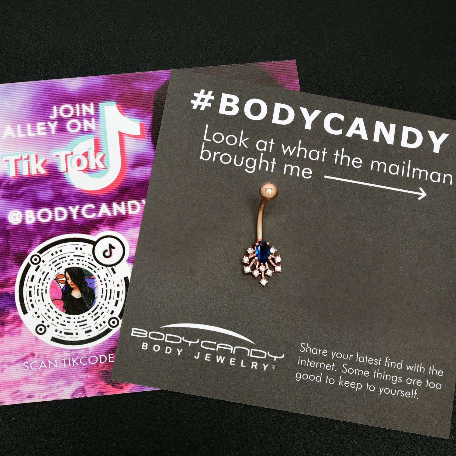 Clear Blue Gem Rose Gold Tone Glamour Flare Belly Ring 2 Clear Blue Gem Rose Gold Tone Glamour Flare Belly Ring - Image 2