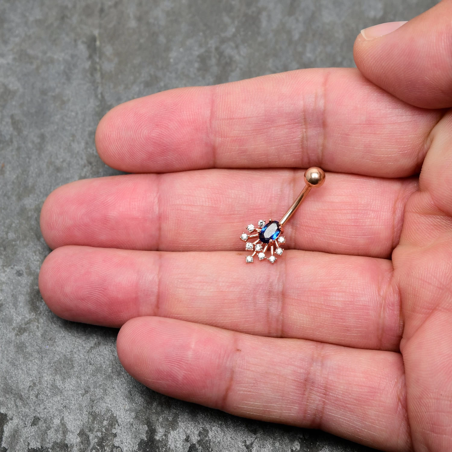 Clear Blue Gem Rose Gold Tone Glamour Flare Belly Ring 4 Clear Blue Gem Rose Gold Tone Glamour Flare Belly Ring - Image 4