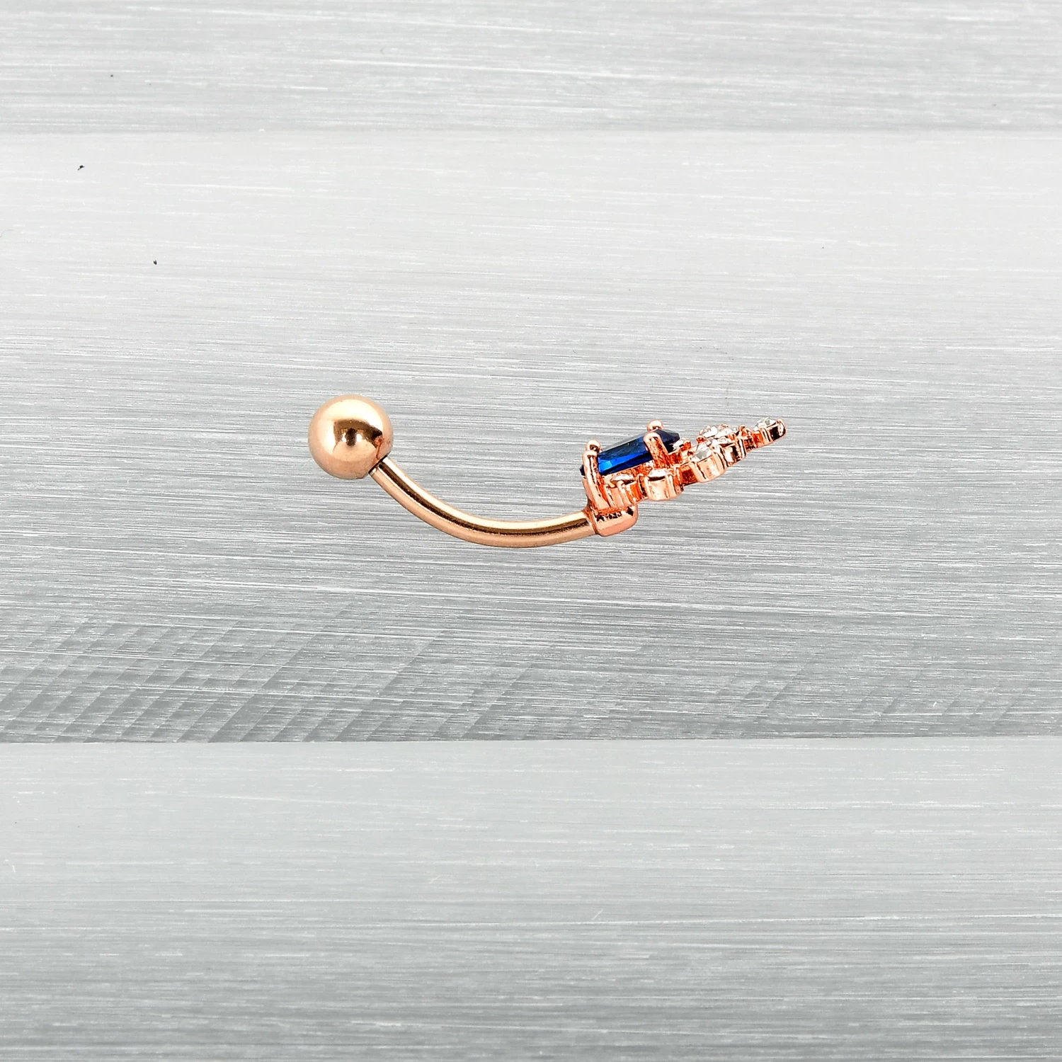 Clear Blue Gem Rose Gold Tone Glamour Flare Belly Ring 5 Clear Blue Gem Rose Gold Tone Glamour Flare Belly Ring - Image 5