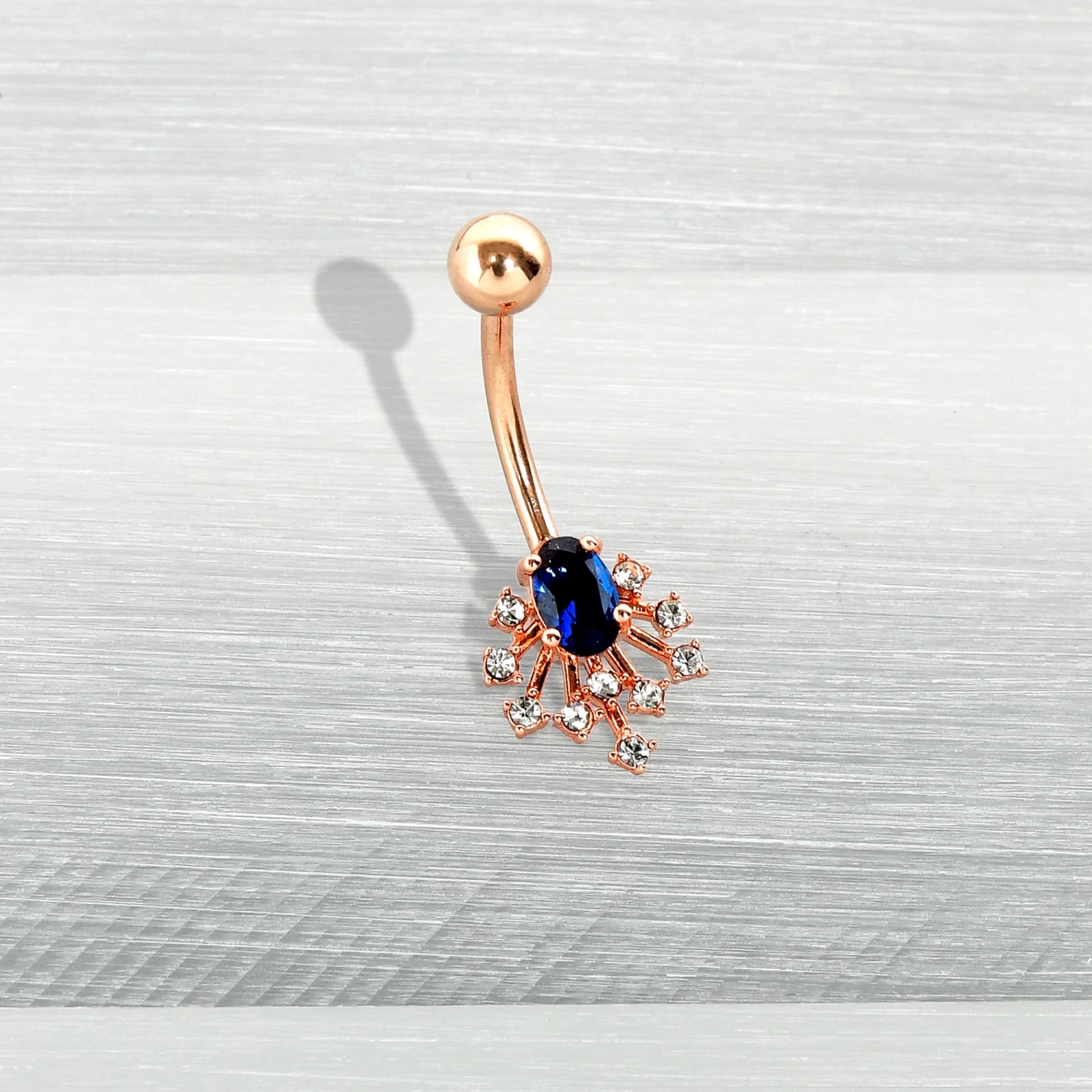 Clear Blue Gem Rose Gold Tone Glamour Flare Belly Ring 7 Clear Blue Gem Rose Gold Tone Glamour Flare Belly Ring - Image 7