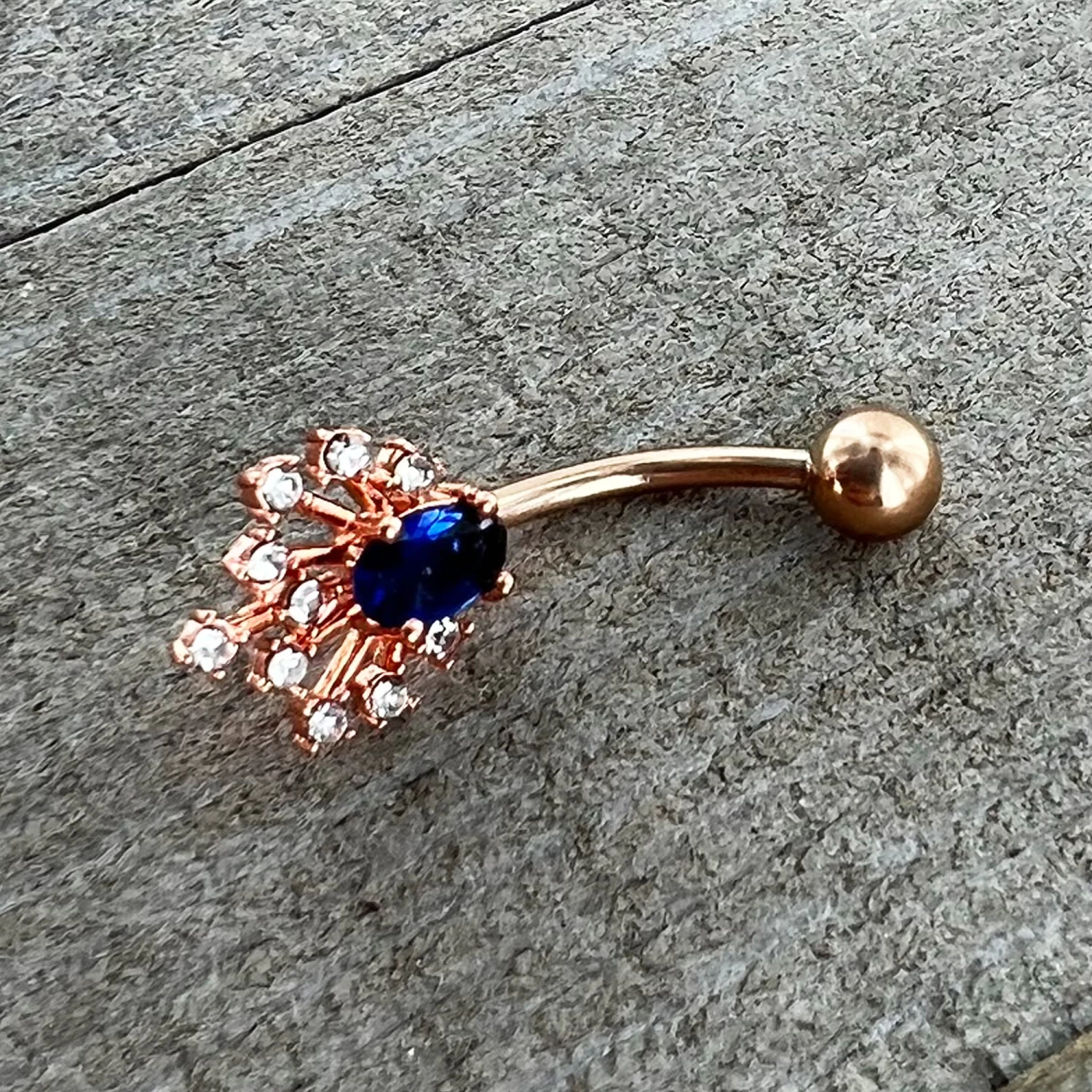 Clear Blue Gem Rose Gold Tone Glamour Flare Belly Ring 8 Clear Blue Gem Rose Gold Tone Glamour Flare Belly Ring - Image 8