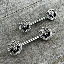 14 Gauge 1/2 Blue Clear Gem Abstract Arch Barbell Nipple Ring Set -Body Jewelry Store 75097.otherimage5
