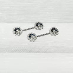 14 Gauge 1/2 Blue Clear Gem Abstract Arch Barbell Nipple Ring Set -Body Jewelry Store 75097.otherimage7