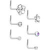 20 Gauge 1/4 Aurora Clear CZ Gem Flower L Shape Nose Ring Set Of 6